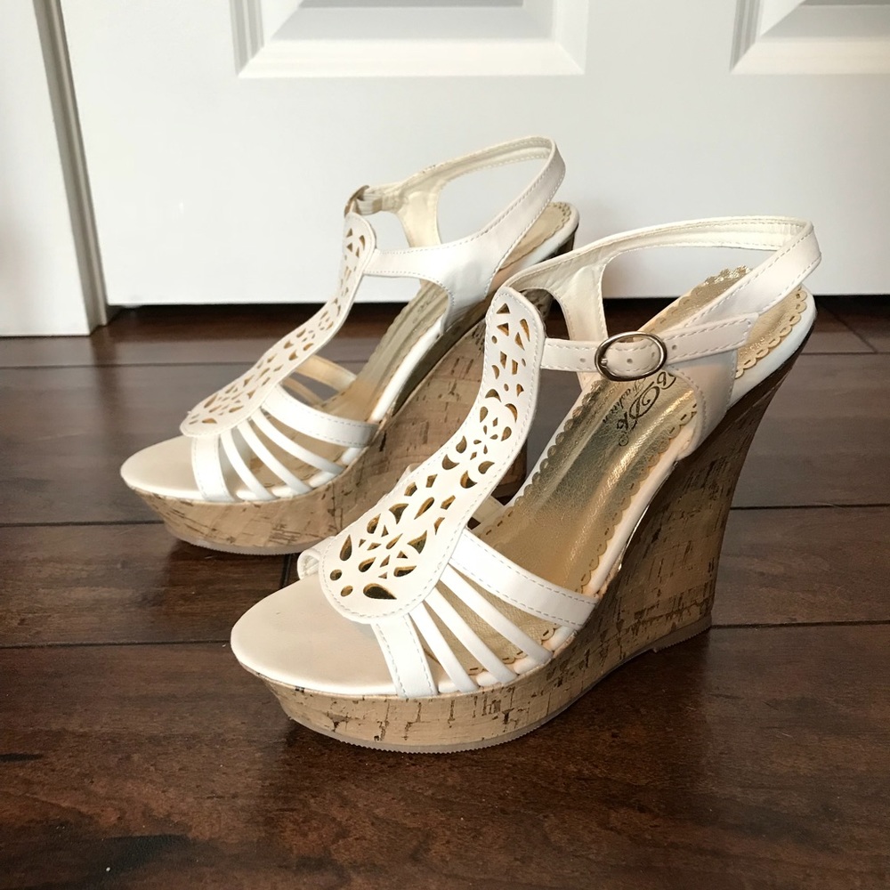 White wedges with gold detailing
